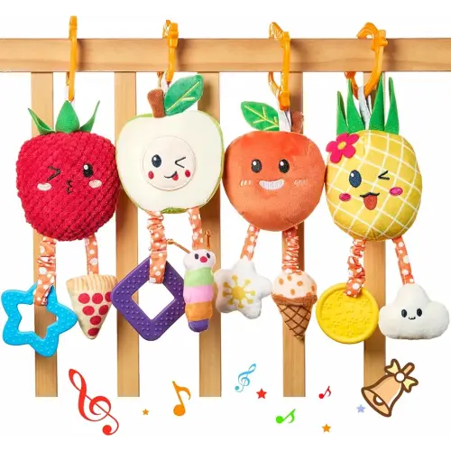 OR OR TU Baby Toys for 3 6 9 12 Months, Hanging Toys Fruit Rattles Infant Newborn Stroller Mobile Toys Car Seat Crib Plush Wind Chime for Boys Girls
