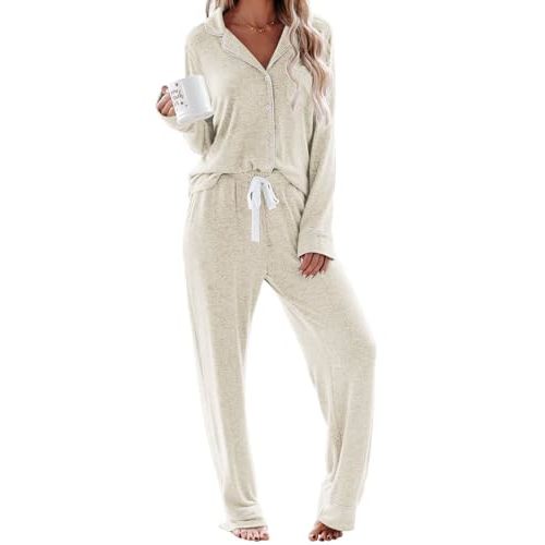 Aamikast Women's Pajama Sets Long Sleeve Button Down Sleepwear Nightwear Soft Pjs Lounge Sets