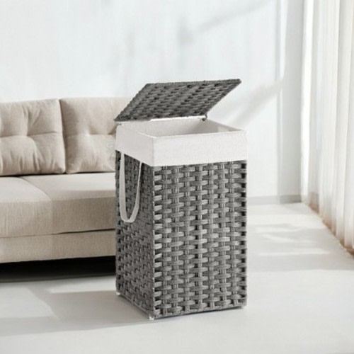 Laundry Hamper with Lid 17.2 Gallon Rattan Clothes Laundry Basket with Lid and Handles Foldable Removable Liner for Laundry Room Gray