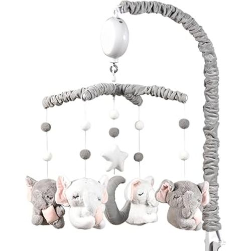 Baby Crib Mobile - Elephant Crib Mobile for Girls with 25 Inches Mobile Arm and 35 Lullabies Musical Box, 3 Modes Digital, Volume Control, Essential Gift for Infant Bedroom Hanging Decor