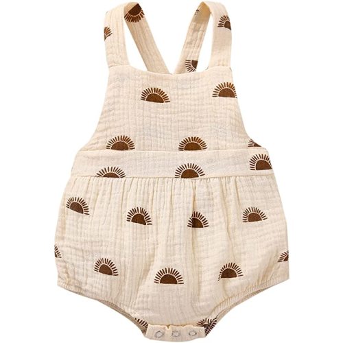 Newborn Girls Romper Jumpsuit Sun Print Sleeveless Cross Back Hairband One-Pieces Bodysuits Baby Clothing