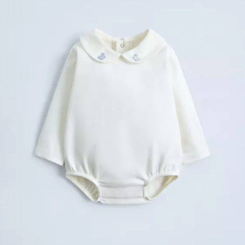 BODYSUIT WITH EMBROIDERED COLLAR - Oyster-white | ZARA United States