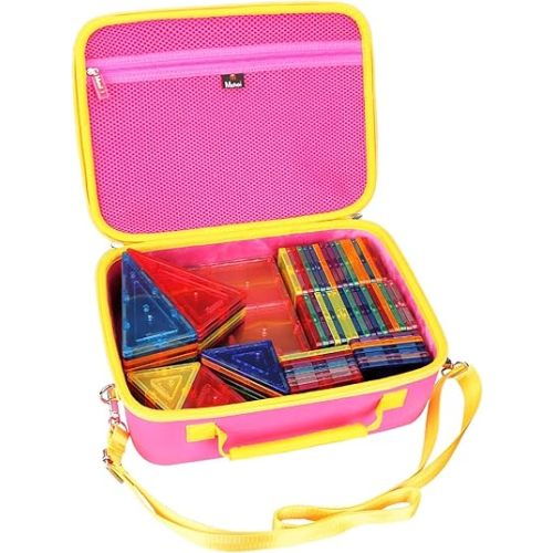 Mchoi Shockproof Carrying Case Fits for PicassoTiles 100 Piece Set Magnet Building Tiles, EVA Portable Storage Case Shockproof, Pink