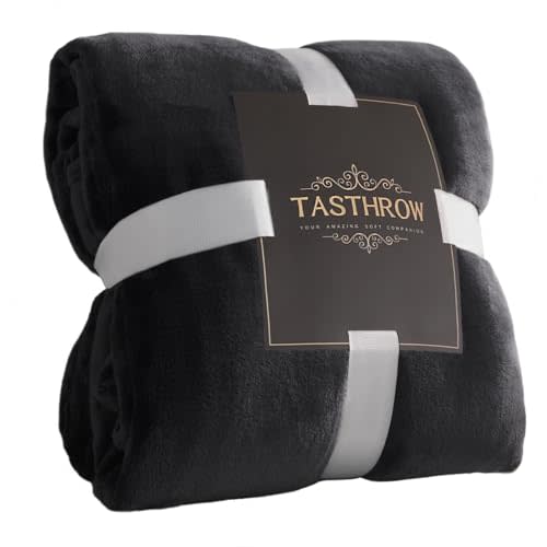 TASTHROW Large Flannel Fleece Throw Blanket, 50×70 Inch - Cozy Lightweight Thick Blanket - All Seasons Suitable for Women, Men and Kids (Black)