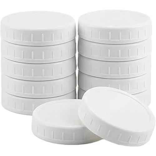 12PCS Regular Mouth Mason Jar Lids With Silicone Rings, Plastic Canning Lids For Ball-Kerr And More Canning Jars-White Food Grade Plastic Storage Caps- Leak-proof And Dishwasher Safe/Reusable
