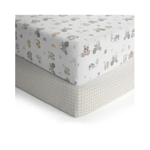 Living Textiles Cot Fitted Sheet 2 Pack Tractor Ride | Baby Bunting AU