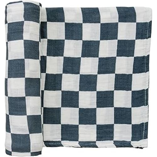 Mebie Baby Charcoal Checkered Muslin Swaddle, Modern and Neutral Swaddle Blanket for Baby Girl or Boy, Soft Baby Blankets, Newborn Swaddle Blanket, 0-3 Month, Comfy Wrap, Baby Essentials & Gifts