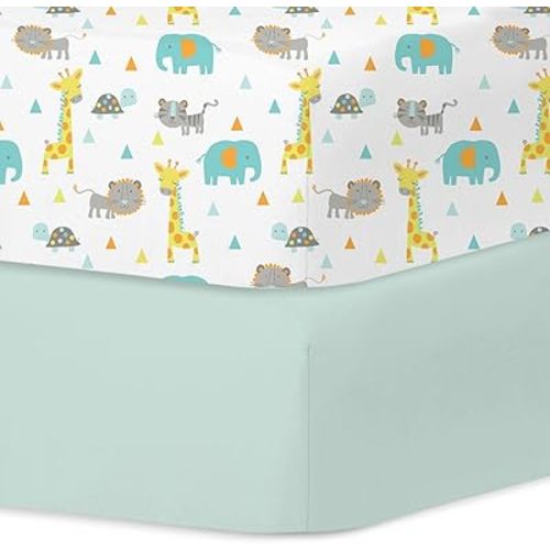 Little Grape Land Crib Sheets 2 Pack for Boys and Girls, Baby Neutral Crib Fitted Sheets for Standard Crib & Toddler Mattress, Super Soft Breathable Fitted Crib Sheet Set, Woodland Animal