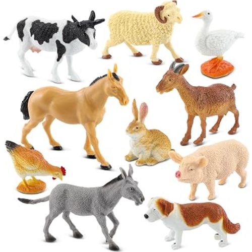 10-Piece Realistic Farm Animal Figures, Educational Toys for Toddlers 3-5 Years Old, Sensory Play & Learning Toys for Preschool Kids, Boys & Girls