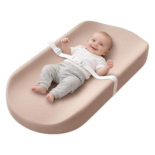 YACODAVO Baby Changing Pad with Vegan Leather Cover, Waterproof & Wipe-Clean Changing Pad for Toddler, Flat Foam Travel Diaper Changing Pad for Dresser and Table, Grey