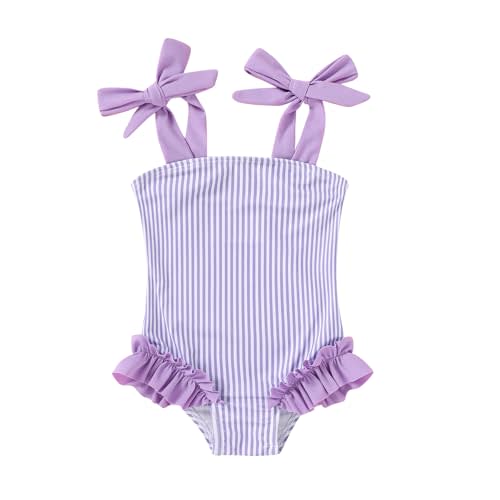 Happy Town Toddler Swimsuit Girl Solid Color Stripe One-Piece Baby Bathing Suits