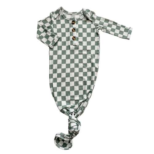 Jade Checker Bamboo Knotted Baby Gown - Gown Only - Harp Angel Boutique