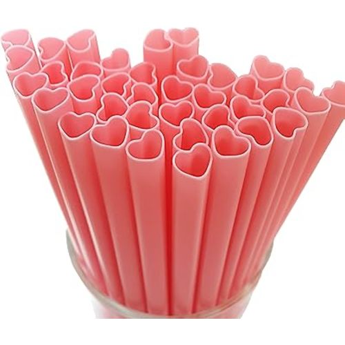 100pcs Heart Shaped Pink Straws Disposable Drinking Cute Straw Individually Wrapped Pink Plastic Straw Galentines Day, Cocktail, Birthday Party, Bridal Shower, Wedding Decorations