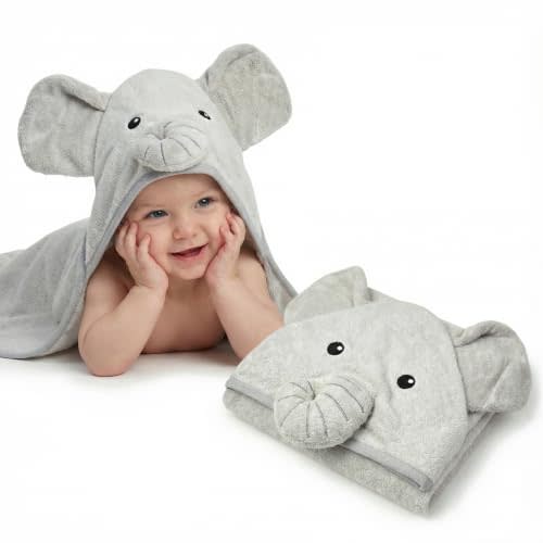Premium Baby Towel for Bath with Hood, Extra Soft Fabric, Elephant, Gray | Made from Viscose Derived From Bamboo and Cotton, Silky Smooth, Extra Large, Absorbent, Hypoallergenic, Machine Washable