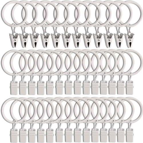 40 Pack Curtain Rings with Clips, Curtain Clip Rings Hooks, Bow Hanger Clips for Hanging Drapery Drapes Bows, Ring 1.26 inch Interior Diameter, Fits up to 1" Rod, White