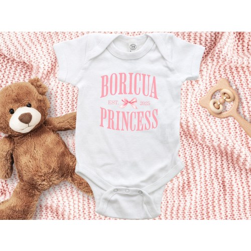 BORICUA PRINCESS 2025 Baby Girl Bodysuit Coquette Pink Newborn Outfit Gift for Baby Shower Present Puerto Rican Abuela Regalo Titi Madrina