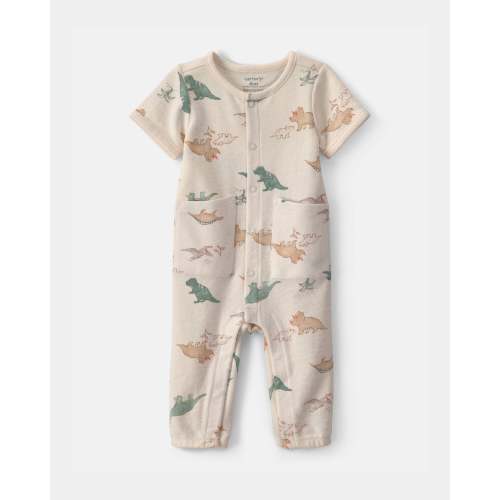 Baby Boy Dinosaur Jumpsuit - Cream