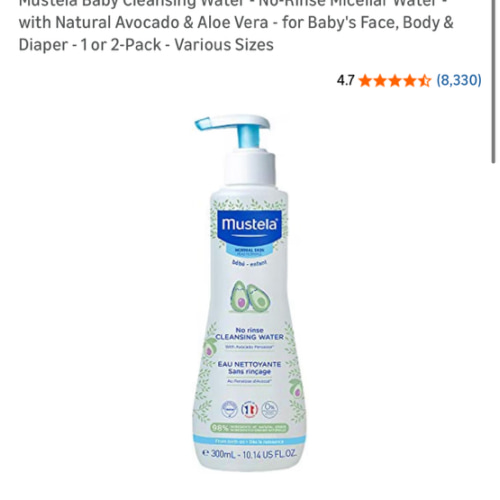 Mustela Baby Cleansing Water - No-Rinse Micellar Water - with Natural Avocado & Aloe Vera - for Baby's Face, Body & Diaper - 1 or 2-Pack - Various Sizes