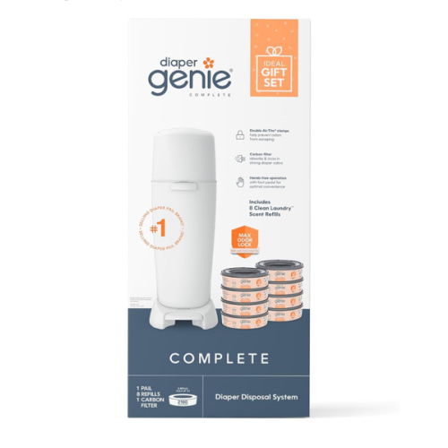 Diaper Genie Registry Gift Set | Includes Diaper Genie Complete Diaper Pail, 8 Refill Bags, 1 Carbon Filter | Perfect Starter Kit