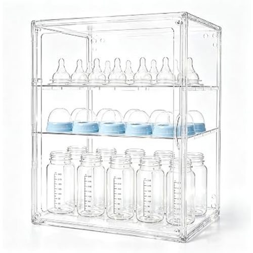 Baby Bottle Organizer,3-Tier Transparent Adjustable Baby Bottle Storage Cabinet, Multi-use Organizer for Countertop, Kitchen, Vanity, Bathroom, Ideal Gift for New Mothers