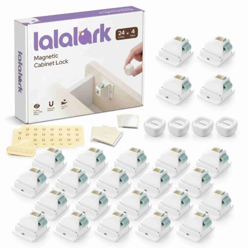 lalalark 24 Pack Magnetic Cabinet Locks Baby Proofing for Baby Safety Easy Installation Adhesive Kids Proof No Tools for Drawers Closets Storage