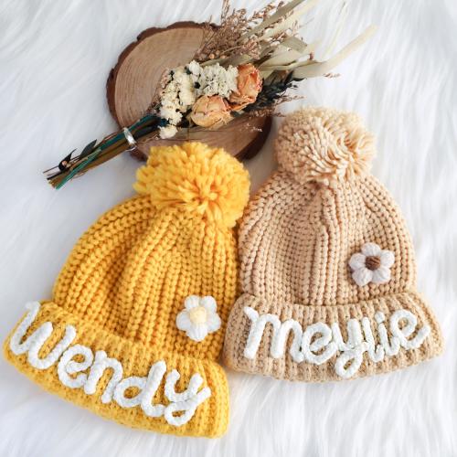 Handmade Knit Kids Beanie with PomPom: Personalized Winter Hat