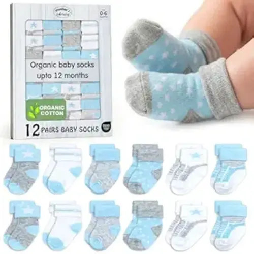 Mother's Choice Organic Cotton Baby Socks 0-6 Months - 12 pairs Unisex, Warm Infant Socks, Soft Neutral Boy & Girl Socks, Gentle Newborn Socks, Baby Gift, Ideal for Daily Comfort for Baby
