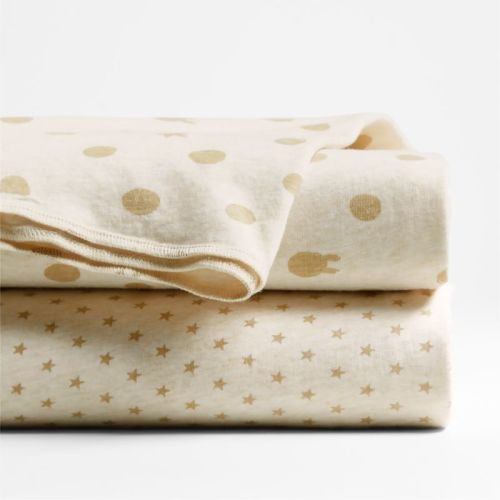 Natural Organic Cotton Heathered Jersey Baby Swaddle Blankets, Set of 2