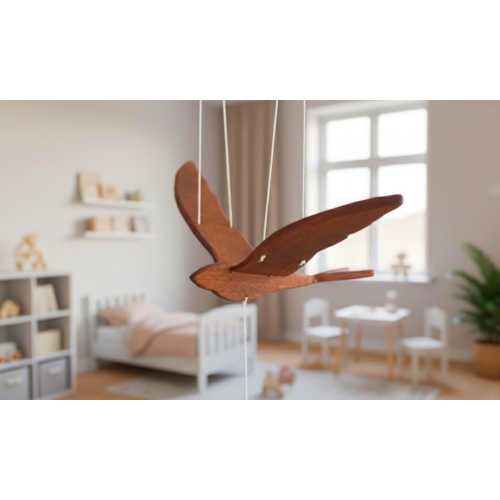 Handmade Baltic Swallow Mobile – Wooden Bird with Moving Wings | Red Mahogany Kinetic Decor for Home or Garden