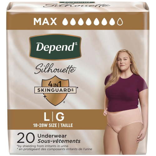 Depend Silhouette Adult Incontinence Underwear for Women, Maximum Absorbency, Large, Pink, 20 Count - Walmart.ca