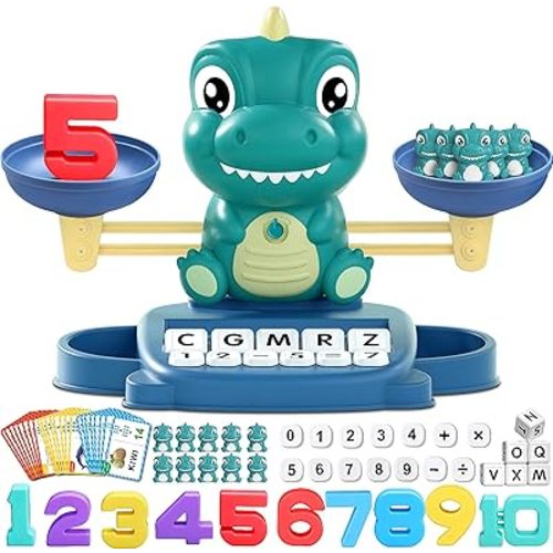 Dinosaur Math Balance Toy for Boys and Girls - Montessori Matching Letter Toy for Kids 3 Year Olds, Educational Kindergarten Preschool Early Learning, Birthday Gift for 4 5 6 7 Years Old