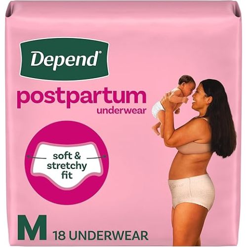 Depend Postpartum Underwear for Women, Adult Incontinence Underwear, Maximum Absorbency, Medium, 18 Count