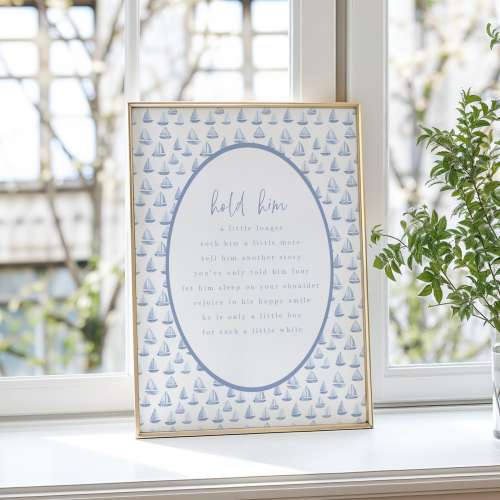 Sailboat Nursery Wall Art: Blue Baby Boy Room Decor Hold Him Print