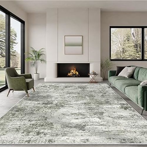 6x9 Washable Rug - Stain Resistant Area Rugs for Living Room, Non Slip Backing Abstract Rugs for Bedroom, Folable Machine Washable Area Rug (Green, 6'x9')