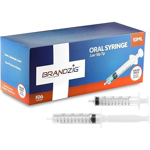 10ml Oral Syringes - 100 Pack – Luer Slip Tip, No Needle, Individually Blister Packed - Medicine Administration For Infants, Toddlers and Small Pets (No cover)