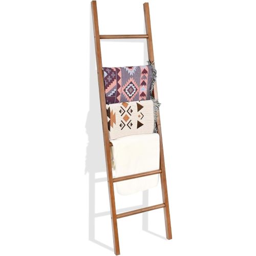 SwallowLiving 6ft Blanket Ladder, Solid Wood Towel Ladder, Rustic Decorative Ladder for Blankets, Farmhouse Wooden Quilt Rack for Living Room & Bathroom