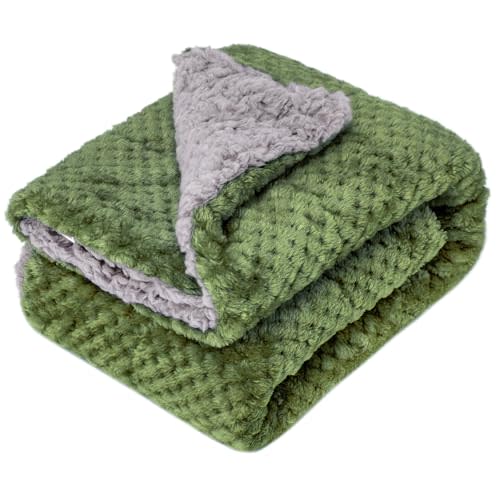 Fuzzy Sherpa Reversible Blanket for Baby, Soft Warm Cozy Coral Fleece Toddler, Infant or Newborn Reversible Blanket for Crib, Stroller, Travel, 30”×40”, Olive Green