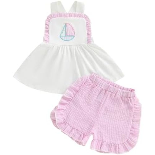 Bagilaanoe 2PCS Summer Outfit Toddler Baby Girl Baseball Short Sleeve T-Shirt Plaid Shorts Set Infant Boy Clothes