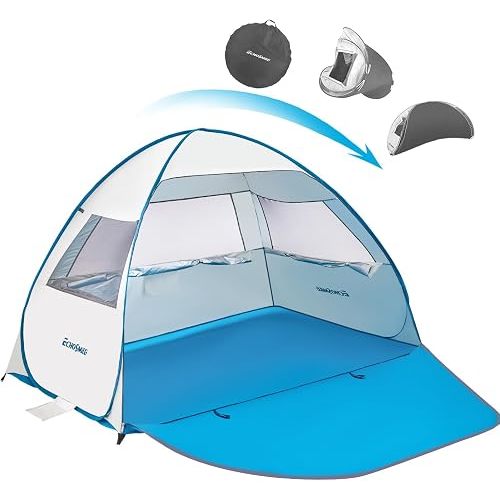 EchoSmile Pop Up Tent for 4 Person Family, Beach Tent Sun Shelter with UPF 50+ UV Protection & Waterproof, Lightweight & Easy Automatic Setup Portable Cabana for Outdoor Travel (Light Blue)