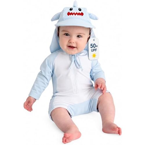 Cuddle Club UPF 50+ Baby Sunsuit with Sun Hat for Newborns, Infants & Toddlers, Sun Protection Rashguard & Swimsuit