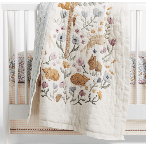 Wonderland Prairie Embroidered Organic Cotton Voile Baby Crib Quilt