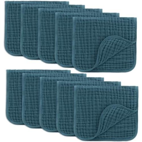 Comfy Cubs Muslin Burp Cloths 20x10" 10 Pack, Baby Burp Cloths - Neptune