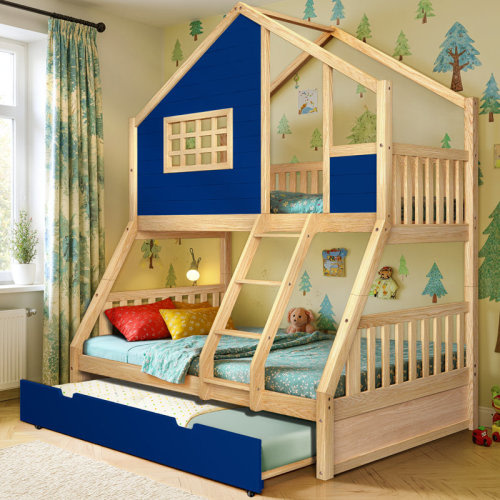 Harper Orchard Treehouse Wooden Twin over Full Kid Bunk Bed with Under Trundle Bed and Heavy Duty & Reviews | Wayfair