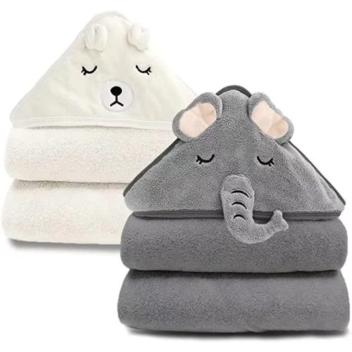 URSEORY 2 Pack Hooded Baby Towel - Premium Soft Bath Towel for Bathtub for Babie, Newborn, Infant - Ultra Absorbent, Natural Baby Stuff Towel for Boy and Girl (Elephant, Bird)