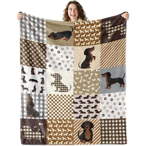 Dachshund Gifts for Women Cute Weiner Dog Blanket 60"X 50" Funny Christmas Decor Cozy Fleece Throw Blanket for Kids (50 x 60 Inch, Dachshund)