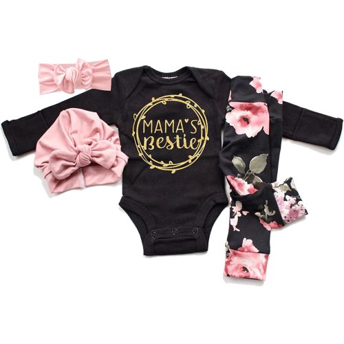 WIQI Newborn Infant Baby Girl 4PCS Clothes Romper Pants Set Floral Autumn Outfits Cute Baby Clothes Girl