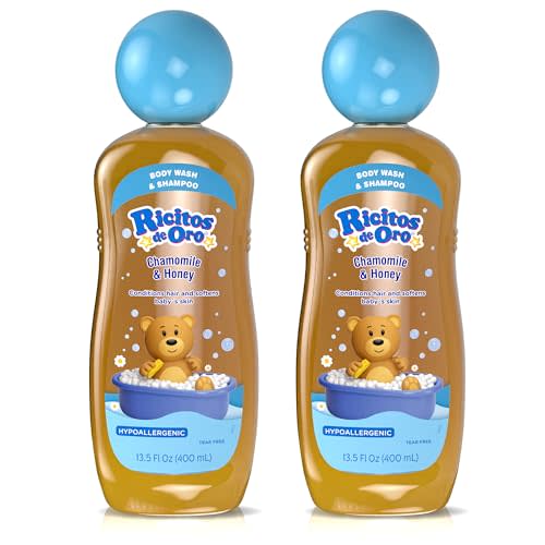 Ricitos de Oro 2 in 1 Baby Shampoo and Body Wash | Ideal for Newborns & Toddlers, Sensitive Skin, Mild Scent, Chamomile & Honey, Tear-Free, Hypoallergenic, No Harsh Ingredients, 13.5 Fl Oz, 2-Pack
