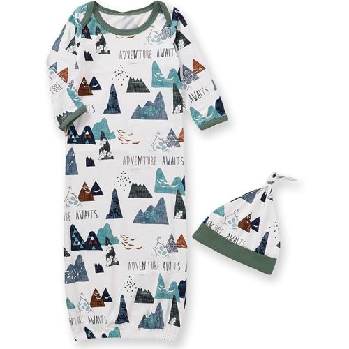 Newborn Baby Boys Girls Cartoon Sleeper Gown Long Sleeve Mountain Nightgown Hat Outfits