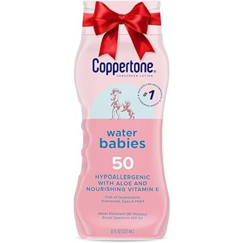 Coppertone WaterBabies Baby Sunscreen Lotion SPF 50, Hypoallergenic Sunscreen for Babies, Water Resistant, Pediatrician Recommended, Holiday Gifts for Babies, 8 Fl Oz Bottle
