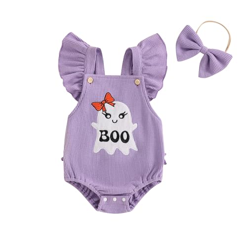 mlpeerw My First Halloween Baby Girl Outfit Newborn Fly Sleeve Ghost Romper Jumpsuit Cute Infant Halloween Clothes